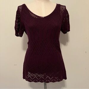 VTG Y2K  Women’s Purple Sheer Crochet Lace Layered Sz. Small Tee Fairy Festival